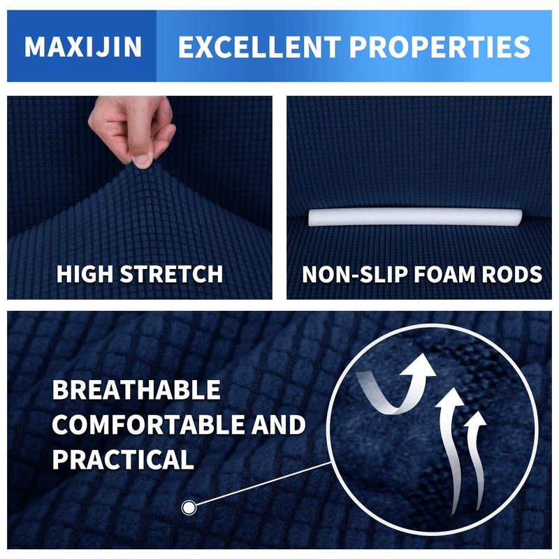 MAXIJIN Stretch Loveseat Sofa Slipcovers 1 Piece Love Seat Couch Covers for 2 Cushion Couch Non Slip Sofa Cover Washable Dog Cat Proof Furniture Protector Pet Friendly (Loveseat, Navy Blue) - Image 5